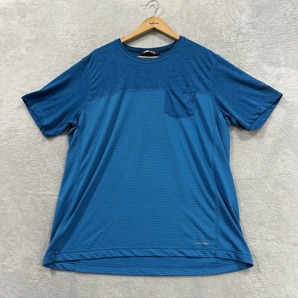 The North Face Novelty Tee Tshirt Sz XL Blue Striped Chest Pocket Activewear